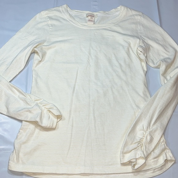 Sundance light yellow SHIRT long ruched sleeved thin Stripes round neck cotton M - Picture 6 of 13